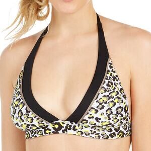 Soluna Swim Neon Leopard Into The Wild Printed Halter Bikini Swim Top Large NEW